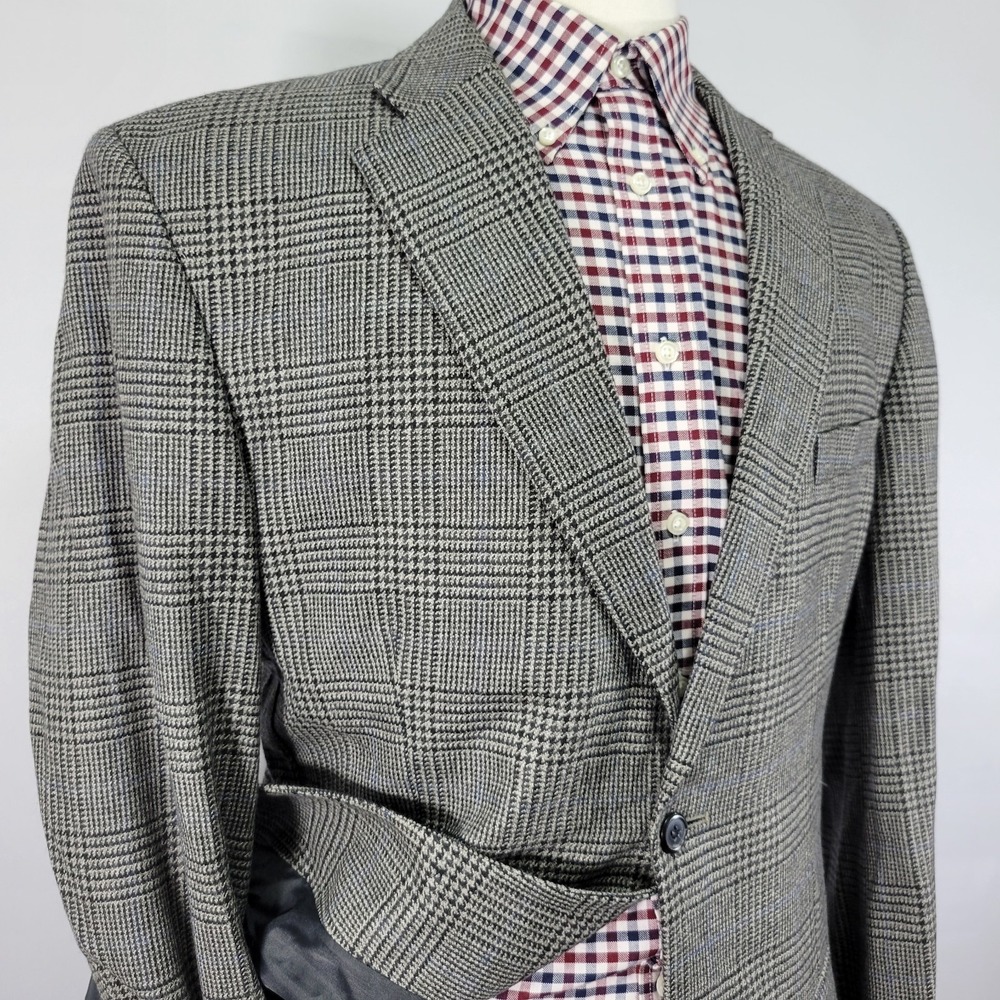 Haggar Men's Sport Coat Blazer Two Button Gray Plaid Lambs Wool Size 42L - Picture 8 of 14